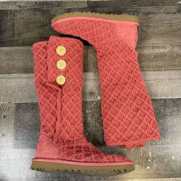 UGG australia womens 7 cardi lattice knit Winter Fall Boots pink - Picture 1 of 7